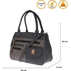 Große Damen Tasche Schultertasche Umhängetasche Leder Optik Bag Schwarz-Grau - Handtaschen aus strapazierfähigem PU mit 3 Hauptfächern und 5 zusätzlichen Fächern. Individuell einstellbarer Trageriemen bis 120 cm für optimalen Tragekomfort.