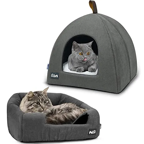 Haustier Schlafsack Indoor, Katzenhöhle für Katzen, Soft Katzenhöhle, Weiches Plüsch Warm Winter Haustierbett Katzenhöhles, Warm Pet Nest, für Kleine bis Mittlere Größe Katzen (S, Grau)