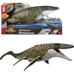 Mattel Jurassic World Mosasaurus Actionfigur mit Mini-Dilophosaurus