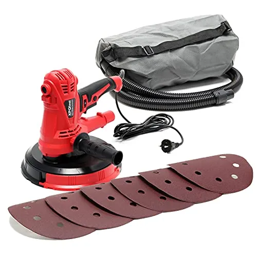 XPOtool Trockenbauschleifer 1280W mit Ansaugung - Schleifmaschine für Wände mit 215mm Schleifteller, Selbstansaugung und 5 Geschwindigkeitsstufen für staubfreies Arbeiten. Inklusive umfangreichem Zubehör.