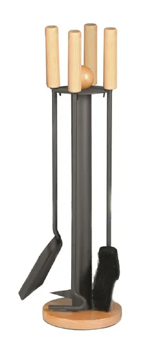 Lienbacher Kamingarnitur 4-teilig Anthrazit - Zubehör für Kamine & Öfen, praktische 4-teilige Kamingarnitur mit stilvollem Holzsockel und Griffen, ideal zur Pflege Ihres Kamins.