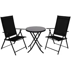 DEGAMO Bistroset Klappset MILANO 3-teilig - Metall + Glas + Kunstgewebe schwarz-grau - Das MILANO Bistroset vereint modernes Design und hohen Sitzkomfort. Ideal für Balkon und Terrasse, mit klappbaren Sessel und Tisch für platzsparende Aufbewahrung. Genießen Sie entspannte Momente im Freien!