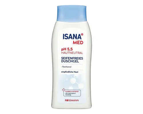 ISANA Duschgel pH 5,5 - 250 ml - pH-hautneutrales Duschgel für empfindliche Haut, mit Pflegekomplex aus natürlichen Meeresmineralien. Schützt vor Austrocknung und ist dermatologisch getestet. Ideal für eine sanfte Reinigung und Pflege.