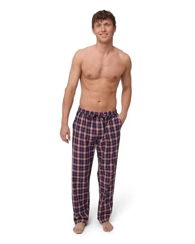 Herren Pyjama Hosen - Marineblau/Rot - XL - Herren-Nachtwäsche aus 100% weicher Bio-Baumwolle, atmungsaktiv und gemütlich. Ideal zum Entspannen oder für erholsamen Schlaf, mit elastischem Bund und regulärer Passform für optimale Bewegungsfreiheit.