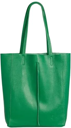 Caspar Großer Damen Leder Shopper Schultertasche mit Sicherheitsfach - CLASSIC LINE - Modell No.780 - Made in Italy, Farbe:grün, Accessoires:One Size