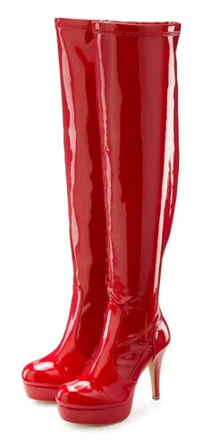 LASCANA Belle Affaire Overkneestiefel - Stilvolle Damen Overkneestiefel in erotischer Lack-Optik mit ca. 11 cm Absatzhöhe. Perfekt für verführerische Looks und jedes besondere Event.