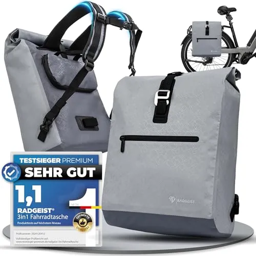RADGEIST Fahrradtasche für Gepäckträger I Gepäckträgertasche & Rucksack I Fahrradtasche für Damen & Herren I Umhängetasche & Gepäcktasche für Fahrrad 20L Grau
