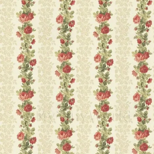 Packung 5 Puppenhaus Rot Kletterrose Streifen Tapete Blätter