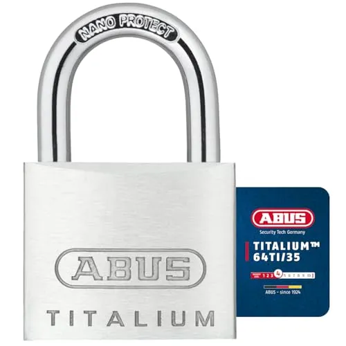 ABUS Vorhängeschloss Titalium 64TI/35 - Schlosskörper aus Spezial-Aluminium - gehärteter Stahlbügel - ABUS-Sicherheitslevel 4 - Silber, ABU64TI35, 35mm