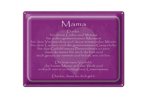 Femer GmbH Metallschild Spruch 30x40 cm Mama danke dass es Dich gibt lila, (1 St), gewölbte Oberfläche, abgerundete Ecken, umgeschlagene Kanten