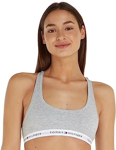 Tommy Hilfiger Damen Bralette Stretch, Grau (Light Grey Heather), S - Funktionsunterwäsche mit modernem Design und elastischem Bund für optimalen Komfort. Verstellbare Racerback-Träger bieten Vielseitigkeit für Sport und Alltag.