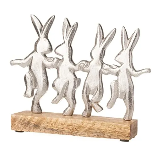 ETC originelle nostalgische Reihe Tanzender Osterhasen als Flache Silhouette Aluminium und Holz