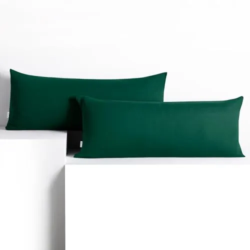 DecoKing 2 Kissenbezüge 40x120 cm Jersey 100% gekämmte Baumwolle Reißverschluss flaschengrün Amber