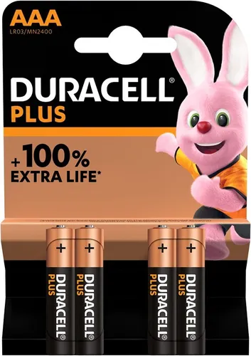 Duracell MN2400 Plus Micro Batterie 1,5V 4er Blister - Zuverlässige Alkaline-Batterien, bis zu 10 Jahre Haltbarkeit und plastikfrei für Alltagsgeräte