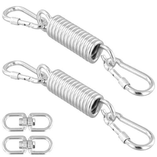 NGOSUET 2 Stück Schwingfeder für Hängesessel 200kg, Zugfedern mit Haken, Stahlfeder mit 4 Karabinerhaken und 2 Drehgelenken, Federn für Hängematte, Hängestühle, Boxsäcke