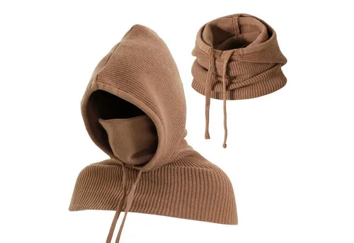 LuxusKollektion 3-in-1 Kapuzenschal Sturmhaube Nackenwärmer Khaki für Herren und Damen