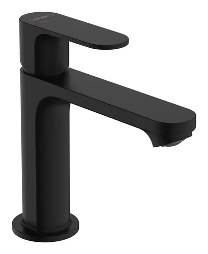 Hansgrohe Rebris S Einhebel-Waschtischmischer 110 CoolStart - Waschtischarmaturen mit CoolStart-Technologie für energieeffizienten Wasserverbrauch, edles mattschwarzes Design und praktische Metall Zugstangen-Ablaufgarnitur.