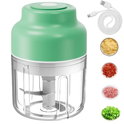 BAIFULAI Zerkleinerer Elektrisch, Zwiebelschneider 320ml, Mini Multizerkleinerer mit USB-Anschluss, 6 Edelstahl-Klingen, wiederaufladbarer Chopper, Gemüsezerkleinerer für Schneiden Hacken Mahlen