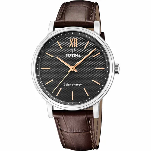 Festina F20660/6 Herrenuhr – Elegante Analog Solar Uhr - Armbanduhren mit Solarbetrieb, 50 m wasserdicht, braunes Lederarmband und elegantes Design für jeden Anlass.