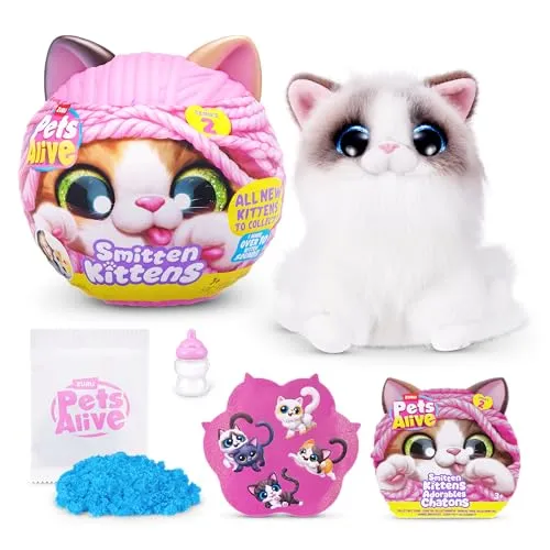 Pets Alive Smitten Kittens Serie 2 (Ragdoll) von ZURU – Interaktives Plüsch-Kätzchen mit 10 Geräuschen, Überraschung zum Auspacken, weiches Plüschtier ab 3 Jahren