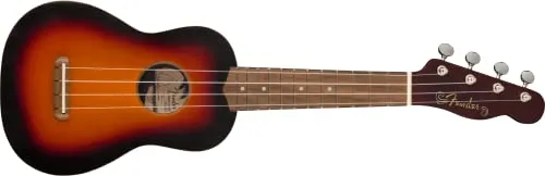 Fender California Coast Venice Sopran-Ukulele 2-Tone Sunburst - Ukulele mit Walnuss-Griffbrett und eingebautem Preamp-System für flexiblen Sound – ideal für Einsteiger und Profis, perfekt für Bühne und Studio.