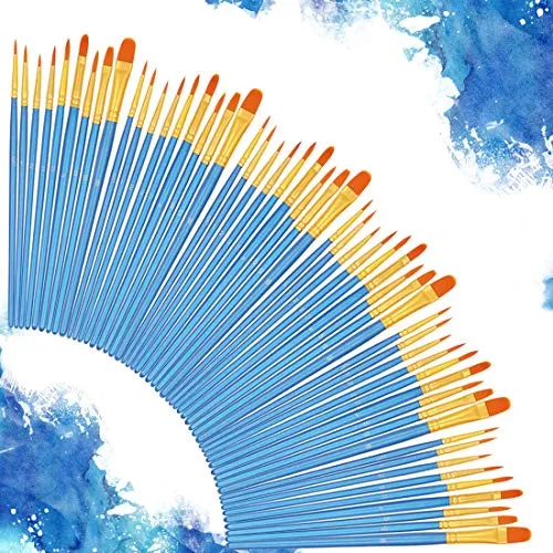 Stück Pinsel Set, Malen Schule Künstlerpinsel Set Premium Nylon Pinsel für Aquarell-, Öl- und Gouache-Kunst, perfekt für Kinder, Anfänger und Künstler 60