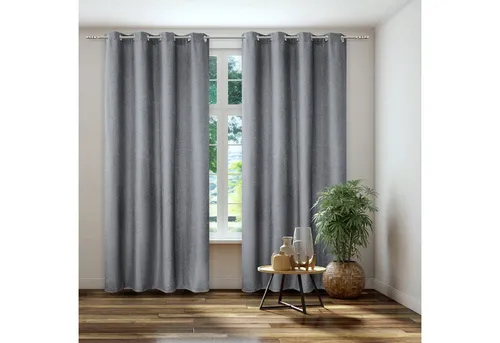 Kutti Vorhang Gardine Thermo Ösenschal Dimout grau - Schiebevorhang mit 8 Ösen, 95% Verdunkelung für gemütliches Licht, pflegeleicht und waschbar bei 30°C, ideal für Schlafzimmer und Kinderzimmer.