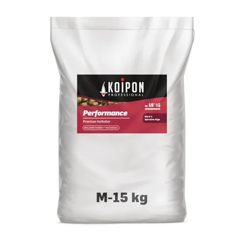 KOIPON Performance 15 kg Koifutter für strahlende Farben - Hochwertiges Koifutter für Teichfische, speziell für den Sommer. Mit 6% Spirulina für lebendige Farben und optimales Wachstum. Ideal für Koi und Goldfische, in praktischen 6 mm Pellets.
