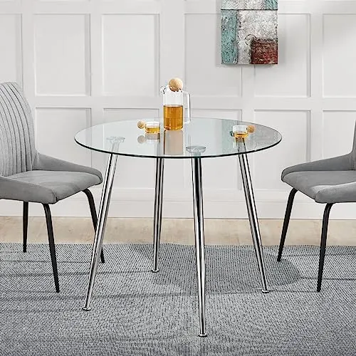 [en.casa] Esstisch Humppila rund 80 x 75 cm - eleganter Glastisch für 4 Personen - Esszimmertisch mit stabilen Stahlbeinen in Chromfarbe und robuster 8mm Glasplatte, ideal für gemütliche Essen und entspannte Momente.