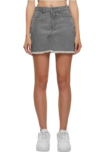 Urban Classics Damen Rock Ladies Heavy Mini Denim Skirt, Jeans Minirock, kurzer Jeansrock mit offenem Saum
