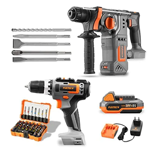 20V Akku PowerTool-Bundle mit Akkuschrauber & Bohrhammer von FUXTEC