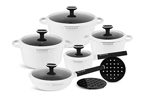 EDENBERG 12 TLG Topfset Induktion - Topf- & Pfannensets für gesundes und fettfreies Kochen, ideal für alle Herdarten, inkl. hochwertiger Antihaftbeschichtung und spülmaschinenfest.