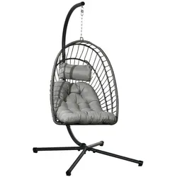 Outsunny Schaukelstuhl Hängesessel - Hängesessel für drinnen und draußen, bis 100 kg belastbar, mit bequemen Kissen und stylischem Design in Hellgrau, ideal zum Entspannen.