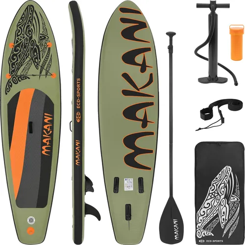 Makani Aufblasbares Stand Up Paddle Board 320 cm - Olive - Kategorie: Boards, hochwertiges und leichtes PVC/EVA Material, max. Tragkraft bis 120 kg, ideal für Freizeitspaß mit Familie und Freunden!