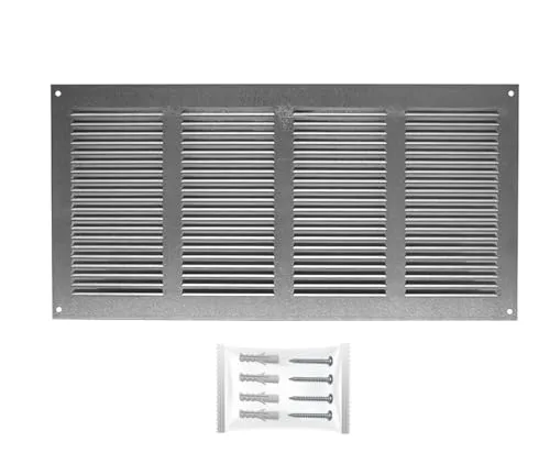 H&C VENT Lüftungsgitter Stahl eckig 400x200mm verzinkt mit Insektenschutz