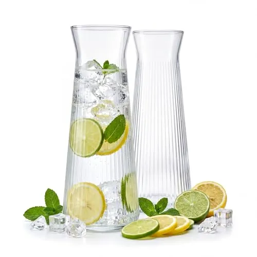 Stk. Wasserkaraffe aus robustem, geriffeltem Glas – 1 Liter, spülmaschinenfest, BPA-frei, stilvoll und stabil 2