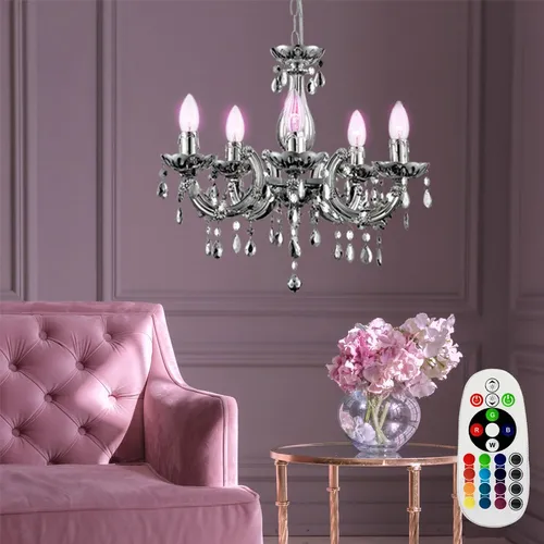 Dimmbarer Kronleuchter mit Fernbedienung in silber von Globo