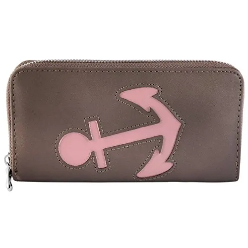 Damen Reißverschluss Geldbörse Portemonnaie Geldbeutel Portmonee Anker Marine, Farbe:Taupe