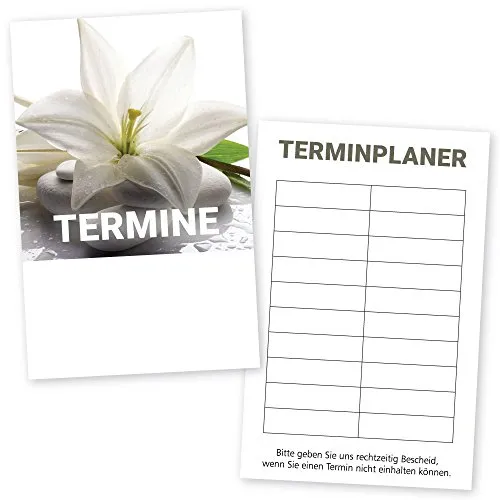 cosmeticPlus 100 stempelbare Terminkarten mit hellem Stein- und Blüten-Motiv - mit 10 Terminfeldern und Stempelfläche
