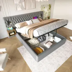 STILVORA Polsterbett 160 x 200 cm Doppelbett mit USB-Ladeanschluss & Leselicht,Hydraulisch Stauraumbett mit Nachttischen & Bettkästen,Grau(Ohne Ma... - Grau