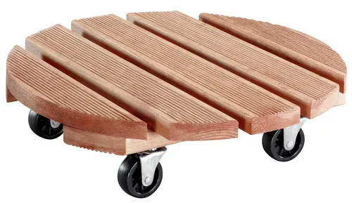 Wagner Pflanzenroller Toscana Ø 38 x 10,5 cm - Gefäßroller aus FSC® Massivholz, ideal für innen und außen, mit einer Tragkraft von 150 kg und 4 laufleichten Rollen für müheloses Verschieben von Pflanzen.