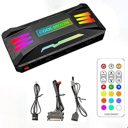 Aukuoy ARGB-PWM-Lüfter-Hub, drahtlose Computer-RGB-Lichtfernbedienung, 8 * 4-polige PWM-Lüfteranschlüsse, 10 * 5-V-3-polige ARGB-Anschlüsse, bunter RGB-Hub mit einstellbarer Kühlergeschwindigkeit