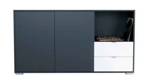 Vladon Sideboard Milano (Kommode mit 2 Türen Anthrazit matt, 2 Schubladen Weiß matt, Made in Germany), Korpus Anthrazit matt (152,5 x 83 x 37 cm)