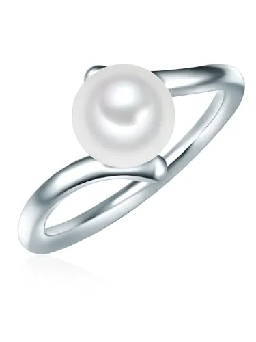Valero Pearls Damen-Ring Welle mit Süßwasserperle - Eleganter Ring aus 925er Sterlingsilber mit einer schimmernden 8 mm Süßwasser-Zuchtperle, ideal für stilbewusste Frauen und ein perfektes Geschenk für Perlenschmuck-Liebhaberinnen.