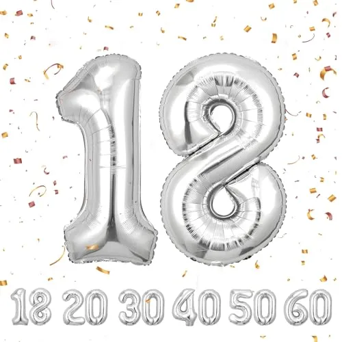 Zahlen luftballon 18 jahre | Silber Folienballon-40