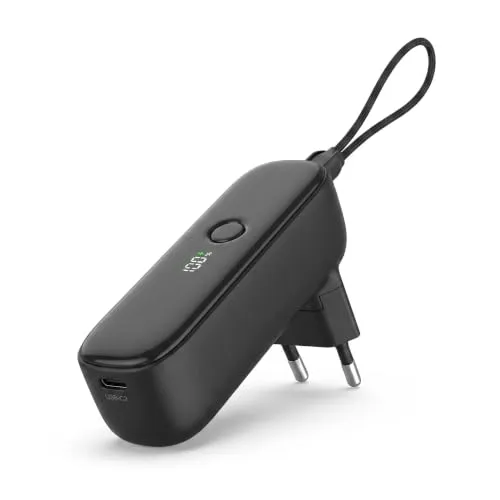 alkaya. Hybrid Charger 5.000 mAh – 2in1 Powerbank mit Stecker, USB-C, 22,5W Schnellladen, ultra slim, Schwarz