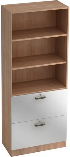 Hammerbacher Registraturschrank V7300/N/S/SG 5OH nußbaum/silber - Praktischer Aktenschrank mit 2 abschließbaren HR-Schubladen und höhenverstellbarem Sockel. Ideal für eine sichere und ordentliche Aufbewahrung von Dokumenten.