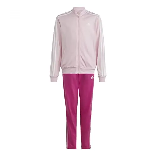 adidas Mädchen Trainingsanzug Essentials 3-Stripes - Trainingsanzüge für Mädchen, aus 100% Polyester, pflegeleicht und stylisch in Classic Pink/White für optimalen Komfort beim Sport.