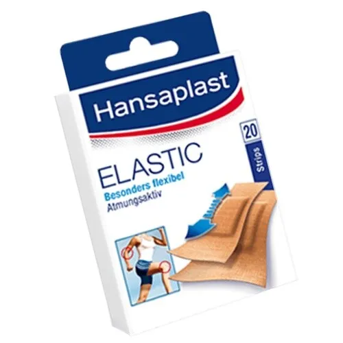 Hansaplast Pflasterstrips elastic (20 Stk) - Erste Hilfe Pflaster für elastischen Schutz, ideal für bewegliche Körperstellen und sorgt für hohen Tragekomfort.