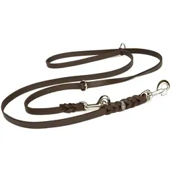 CopcoPet Hundeleine Fettlederleine Hundeleine geflochten dreifach verstellbar, Leder braun 2,40 m x 12 mm